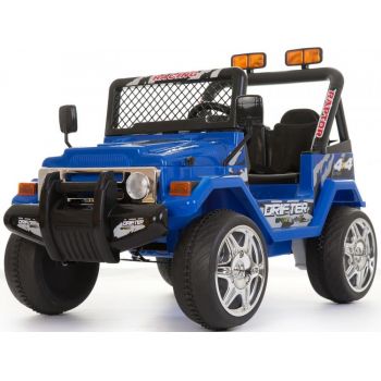 Masinuta electrica cu doua locuri si roti din plastic Drifter Jeep 4x4 Albastru