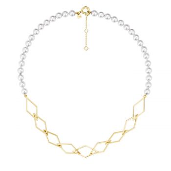 MARIMBA GOLD NECKLACE WHITE GLASS PEARLS