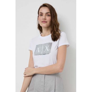 Armani Exchange tricou din bumbac culoarea alb ieftin