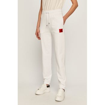 HUGO pantaloni femei, culoarea alb, material uni 50455983