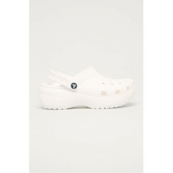 Crocs papuci Classic Platform Clog femei, culoarea alb 207989