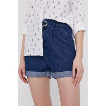 Answear Lab Pantaloni scurți jeans femei, culoarea albastru marin, material neted, high waist