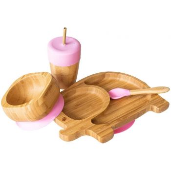 Set cadou din bambus Elefantel roz Ecorascals