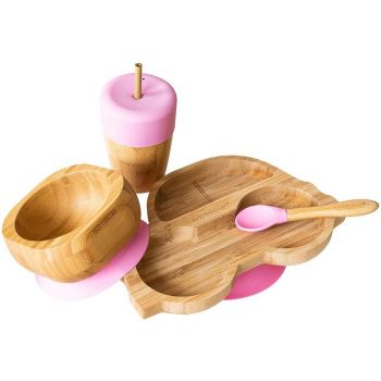 Set cadou din bambus Masinuta roz Ecorascals