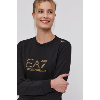 EA7 Emporio Armani bluza femei, culoarea negru, cu imprimeu ieftin
