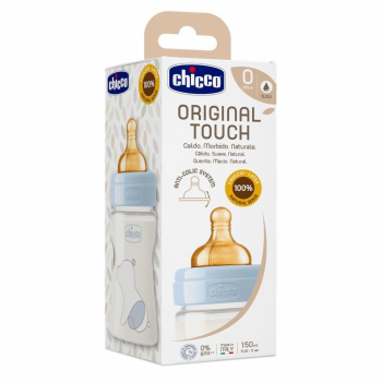 Biberon Chicco PP original Touch 150 ml tetina cauciuc flux lent baieti 0 luni+