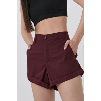 Superdry Pantaloni scurți femei, culoarea bordo, material neted, medium waist ieftini