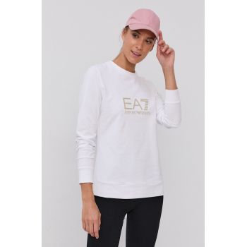 EA7 Emporio Armani bluza femei, culoarea alb, cu imprimeu de firma original
