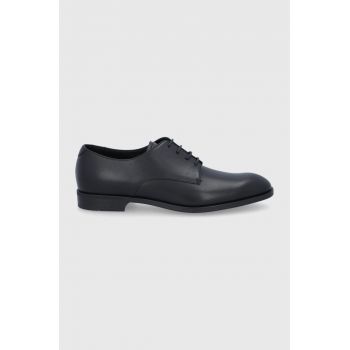 Emporio Armani Pantofi de piele bărbați, culoarea negru de firma originali