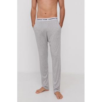 Karl Lagerfeld Pantaloni de pijama bărbați, culoarea gri, material neted de firma originale