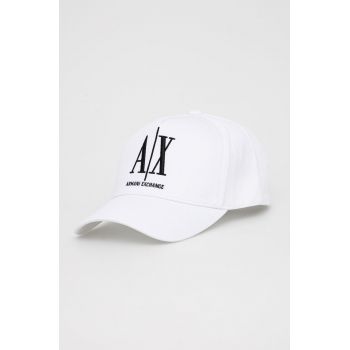 Armani Exchange șapcă de baseball din bumbac culoarea alb, cu imprimeu de firma originala