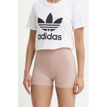 Adidas Originals Pantaloni scurți HF9202 femei, culoarea maro, material neted, high waist de firma originali