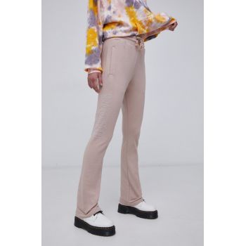 Adidas Originals Pantaloni HF6770 femei, culoarea maro, cu imprimeu ieftin