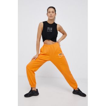 P.E Nation Pantaloni de bumbac femei, culoarea portocaliu, material neted ieftin