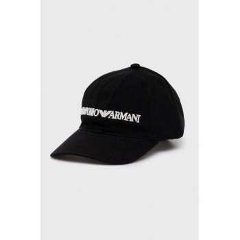 Emporio Armani șapcă din bumbac culoarea negru, cu imprimeu de firma originala