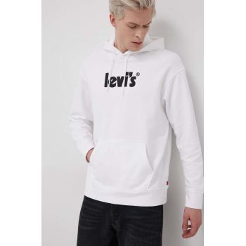Levi's Hanorac de bumbac bărbați, culoarea alb, cu imprimeu ieftin
