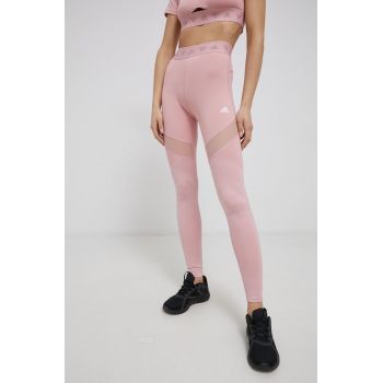 adidas Performance leggins de antrenament HG8500 femei, culoarea roz, neted ieftini
