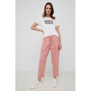Pepe Jeans pantaloni Jynx femei, culoarea roz, fason cargo, high waist