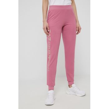 EA7 Emporio Armani pantaloni femei, culoarea roz, neted de firma original
