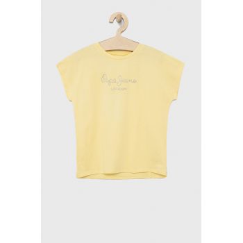 Pepe Jeans tricou de bumbac pentru copii culoarea galben