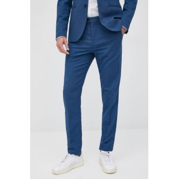 Sisley pantaloni barbati, culoarea albastru marin, mulata ieftini
