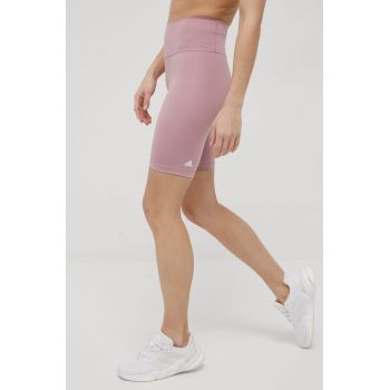 adidas Performance pantaloni scurți de antrenament Optime HG1202 femei, culoarea roz, neted, high waist