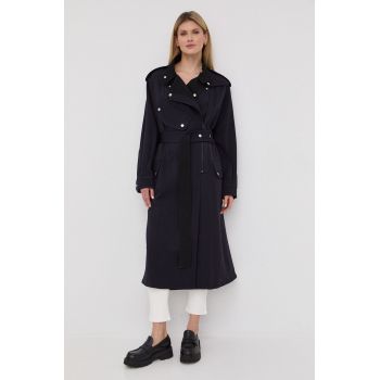 Victoria Beckham palton de lana culoarea albastru marin, de tranzitie, oversize de firma original