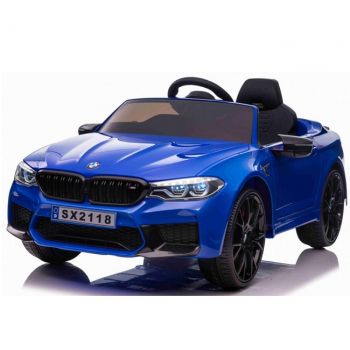 Masinuta electrica cu scaun de piele si roti EVA BMW M5 Blue