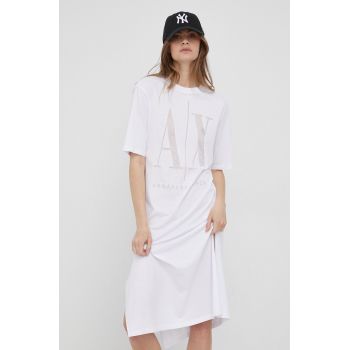 Armani Exchange rochie culoarea alb, midi, drept de firma originala