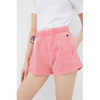 Champion pantaloni scurți femei, culoarea roz, cu imprimeu, high waist 114944-BS028