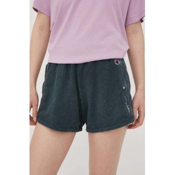 Champion pantaloni scurți 114944 femei, culoarea verde, cu imprimeu, high waist 114944-BS028