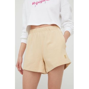 P.E Nation pantaloni scurti din bumbac femei, culoarea bej, neted, high waist