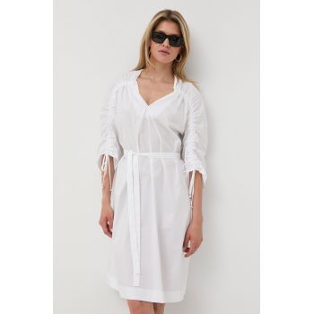 BOSS rochie din bumbac culoarea alb, mini, evazati