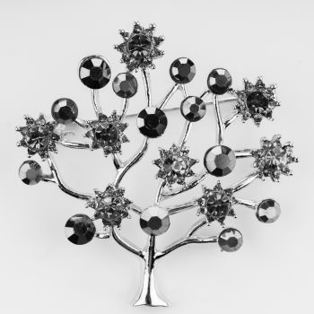 Brosa pandant metalica Copacul Vietii argintiu cu pietricele argintii