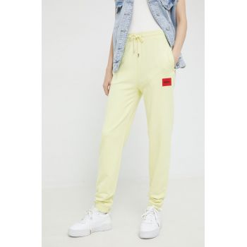 HUGO pantaloni femei, culoarea galben, uni 50455983