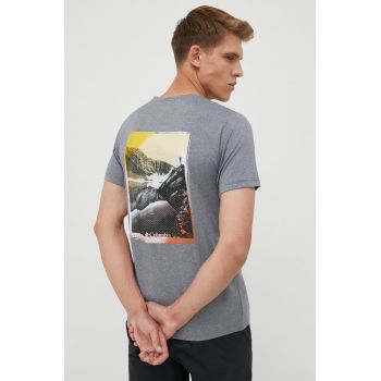 Columbia tricou sport Tech Trail Graphic , culoarea gri, cu imprimeu ieftin