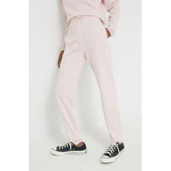 HUGO pantaloni de trening din bumbac femei, culoarea roz, neted ieftin