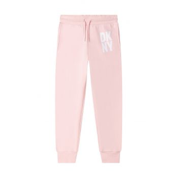 Dkny pantaloni de trening pentru copii culoarea roz, neted