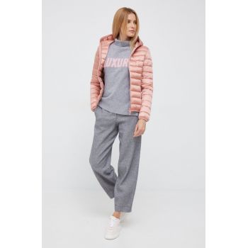 Emporio Armani pantaloni din lana femei, culoarea gri, lat, high waist