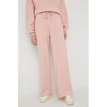 American Vintage pantaloni de trening femei, culoarea roz, melanj