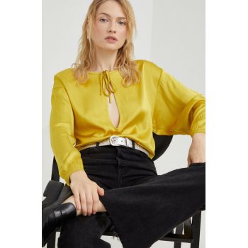 American Vintage bluza femei, culoarea galben, neted ieftina