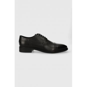 Geox pantofi de piele Gladwin barbati, culoarea negru de firma originali
