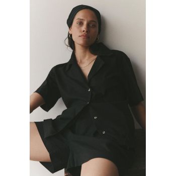 MUUV. camasa din amestec de inPoche femei, culoarea negru, cu guler clasic, relaxed
