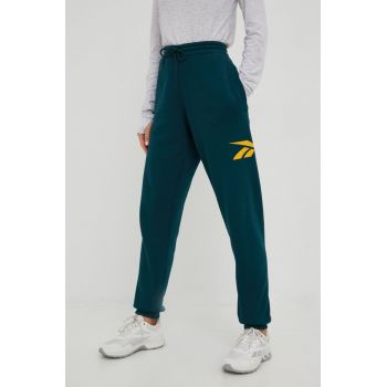 Reebok Classic pantaloni de trening femei, culoarea verde, cu imprimeu de firma original