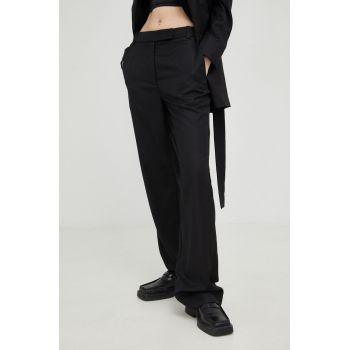 Bruuns Bazaar pantaloni femei, culoarea negru, drept, high waist