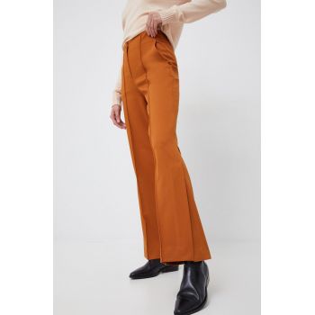 United Colors of Benetton pantaloni femei, culoarea maro, evazati, high waist
