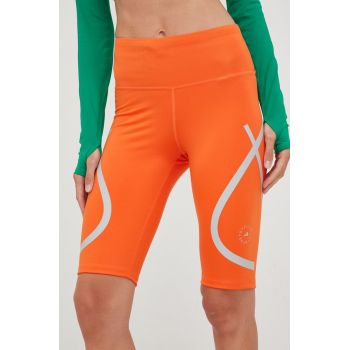 adidas by Stella McCartney pantaloni scurți de alergare femei, culoarea portocaliu, cu imprimeu, high waist