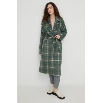 Bruuns Bazaar palton femei, culoarea verde, de tranzitie, oversize de firma original