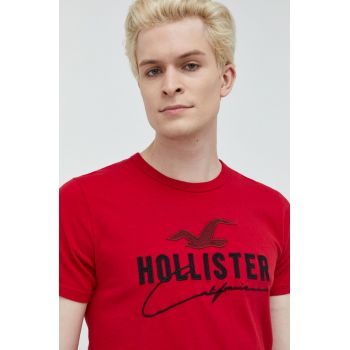 Hollister Co. tricou din bumbac culoarea rosu, cu imprimeu
