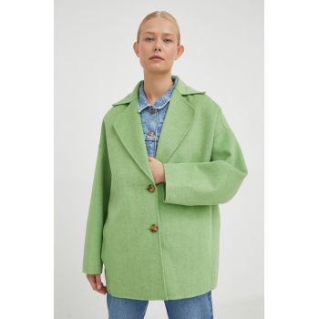 American Vintage palton de lana culoarea verde, de tranzitie, oversize de firma original